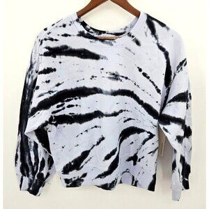 LacaUSA Anthropologie Sweatshirt Womens Sz M Tie Dye Cropped Boxy Baggy Blue NEW